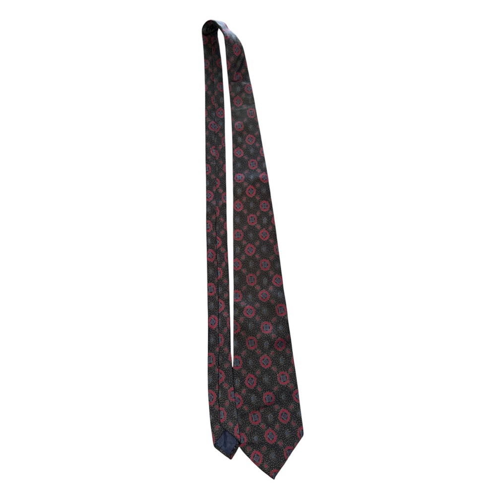 Club 901 Maison Blanche Mens Silk Tie Medallion Geometric Red Blue Grey USA